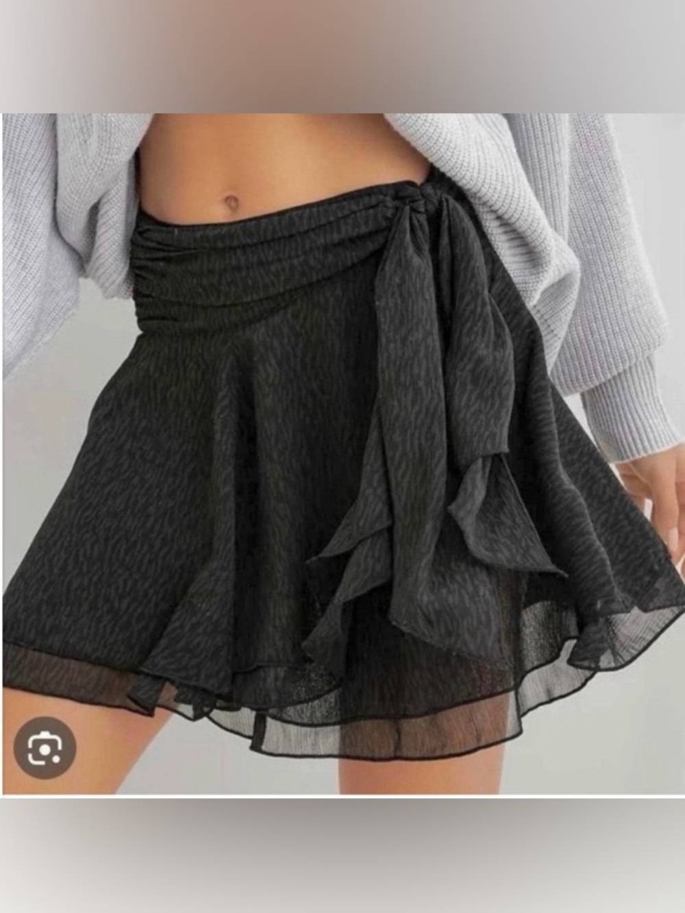 NWOT Aerie Black Printed Chiffon Wrap Mini Skirt Size S Ruffled Tie-Waist